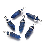 Natural Dalmatian Jasper Double Terminated Pointed Pendants, with Random Alloy Pendant Hexagon Bead Cap Bails, Bullet, Platinum, Dyed, 36~45x12mm, Hole: 3x5mm, Gemstone: 10mm in diameter(G-F295-04O)