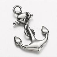 304 Stainless Steel Pendants, Anchor, Antique Silver, 31x20x3mm, Hole: 3mm(STAS-D166-37AS)