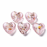 Handmade Lampwork Silver Foil Glass Beads, Heart, Pink, 15~16x15.5x9~10mm, Hole: 1.2mm(FOIL-T005-01B)