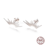 Rhodium Plated 925 Sterling Silver Stud Earrings, with S925 Stamp, with Ear Nuts, Platinum, 18.5x8.7mm, Pin: 0.6mm(EJEW-AA00271-31P)