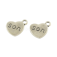 Mother's Day Theme, Tibetan Style Heart Alloy Pendants, with Word Son, Cadmium Free & Lead Free, Antique Silver, 18x15x3mm, Hole: 3mm, about 208pcs/500g(TIBEP-Q043-207-RS)