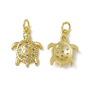Rack Plating Brass Micro Pave Cubic Zirconia Pendants, with Jump Ring, Real 18K Gold Plated, Long-Lasting Plated, Cadmium Free & Nickel Free & Lead Free, Sea Turtle Charm, Clear, 18.5x13x2.5mm, Jump Ring: 5x0.9mm, Inner Diameter: 3.2mm(KK-C007-27G)