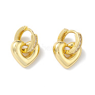 Clear Cubic Zirconia Heart Hoop Earrings, Rack Plating Brass Jewelry for Women, Lead Free & Cadmium Free, Real 18K Gold Plated, 17.5mm, Pin: 1mm(EJEW-H135-06G)