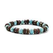 Natural Howlite Stretch Bracelets, with Natural Coconut Beads and Non-magnetic Synthetic Hematite Beads, Inner Diameter: 2-1/8 inch(5.5cm)(BJEW-JB05359-04)