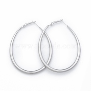 201 Stainless Steel Teardrop Hoop Earrings for Women, with 304 Stainless Steel Pins, Stainless Steel Color, 67x53x4mm, Pin: 0.7mm(EJEW-N052-03A-01)