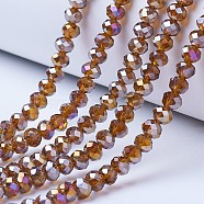 Electroplate Glass Beads Strands, AB Color Plated, Faceted, Rondelle, Saddle Brown, 10x8mm, Hole: 1mm, about 63~65pcs/strand, 49~50cm(EGLA-A034-T10mm-B08)