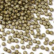 Opaque Acrylic Beads, with Enamel, Flat Round with Random Letter, Dark Goldenrod, 7x3.7mm, Hole: 1.2mm, about 3600pcs/500g(ACRC-Q008-01)