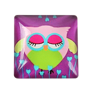 Cartoon Owl Pattern Printed Glass Square Cabochons, Purple, 15x15x5mm(X-GGLA-N001-15mm-B06)