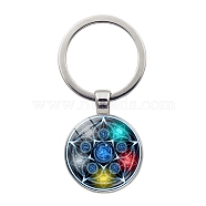 Glass Keychains, with Alloy Findings, Flat Round, Colorful, 6cm(PW-WG24851-01)