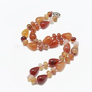 Natural Carnelian Beaded Necklaces, with Alloy Lobster Clasps, Teardrop, 18.1 inch~18.5 inch(46~47cm)(NJEW-S389-18)