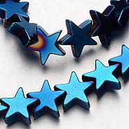 Electroplate Non-magnetic Synthetic Hematite Bead Strands, Star, Blue Plated, 8x8x2~3mm, Hole: 1mm, about 61~63pcs/strand, 15.7 inch(G-F300-24C-05)