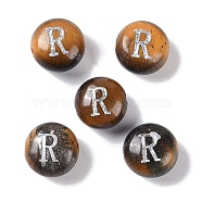 Natural Tiger Eye Beads, Rondelle with Letter, Letter R, 8.5~9x5~5.5mm, Hole: 1.2mm(G-L524-20R-02)