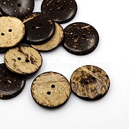 Coconut Buttons, 2-Hole, Flat Round, Coconut Brown, 30x5mm, Hole: 3mm(X-COCO-I002-100)