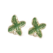Alloy Enamel Stud Earring Finding, with 925 Sterling Silver Pin & Horizontal Loop, Leaf, Lime Green, 18.5x15.5mm, Hole: 2mm, Pin: 0.9mm(ENAM-E003-01LG)