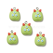 Opaque Resin Pendants, with Platinum Tone Iron Loops, Monster Charm, Yellow Green, 20.5x16x8.5mm, Hole: 2mm(RESI-E024-07P-01)