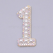 Imitation Pearls Patches, Iron/Sew on Appliques, with Glitter Rhinestone, Costume Accessories, for Clothes, Bag Pants, Number, Num.1, 44.5x19x4.5mm(DIY-WH0190-89J)
