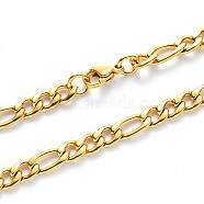 Vacuum Plating 304 Stainless Steel Figaro Chain Necklaces, with Lobster Claw Clasp, Golden, Link: 6.5x3x0.8mm and 4.5x3x0.8mm, 19.68 inch(50cm)(NJEW-S420-003A-G)