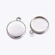 304 Stainless Steel Pendant Cabochon Settings, Plain Edge Bezel Cups, Flat Round, Stainless Steel Color, Tray: 14mm, 19.5x16x2mm, Hole: 2.2mm(STAS-K146-054-14mm)