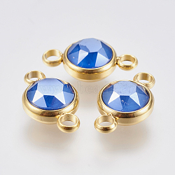 K9 Glass Links connectors, Faceted, with 304 Stainless Steel Findings, Ion Plating (IP), Flat Round, Golden, Royal Blue, 17.5x10x6mm, Hole: 2.5mm(STAS-F139-042G-09)