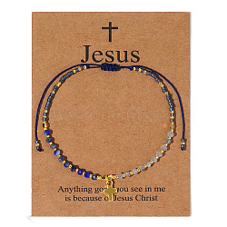 Easter Natural Lapis Lazuli
& White Agate Braided Bead Bracelets, Cross Jewelry for Women, with Miyuki Seed Beads, Inner Diameter: 11 inch(28cm)(GG6292-3)