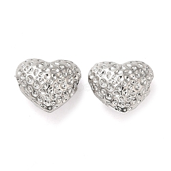 Brass Bead, Textured, Heart, Real Platinum Plated, 10x11x7mm, Hole: 1.6mm(KK-H455-07P)