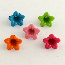 Opaque Acrylic Flower Bead Caps, 5-Petal, Mixed Color, 18x12mm, Hole: 2mm, about 735pcs/500g(SACR-Q099-M55)