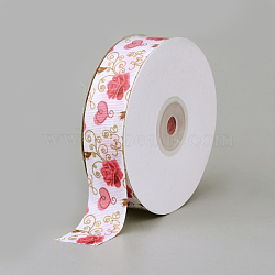 Printed Polyester Grosgrain Ribbon, Flower Pattern, Lavender Blush, 1 inch(25mm), about 20yards/roll(18.288m/roll)(SRIB-Q019-F003)