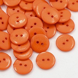 Acrylic Sewing Buttons, Plastic Buttons for Costume Design, 2-Hole, Dyed, Flat Round, Dark Orange, 12x2mm, Hole: 1mm(BUTT-E084-E-05)
