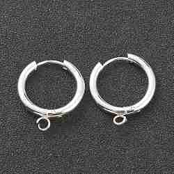 201 Stainless Steel Huggie Hoop Earring Findings, with Horizontal Loop and 316 Surgical Stainless Steel Pin, Silver, 21x19x2.5mm, Hole: 2.5mm, Pin: 1mm(STAS-P283-01F-S)