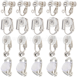 32Pcs 4 Style Brass Clip-on Earring Converters Findings, Flat Round Earring Settings, with 32Pcs Silicone Pads, Platinum, 15.5~19x6~14x3~9mm, Hole: 0.6~1.6mm, 4Pcs/style(KK-SP0001-28P)