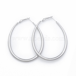 201 Stainless Steel Teardrop Hoop Earrings for Women, with 304 Stainless Steel Pins, Stainless Steel Color, 67x53x4mm, Pin: 0.7mm(EJEW-N052-03A-01)