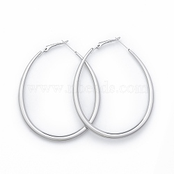 Tarnish Resistant 201 Stainless Steel Teardrop Hoop Earrings for Women, with 304 Stainless Steel Pins, Stainless Steel Color, 67x53x4mm, Pin: 0.7mm(EJEW-N052-03A-01)