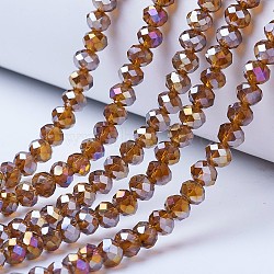Electroplate Glass Beads Strands, AB Color Plated, Faceted, Rondelle, Saddle Brown, 10x8mm, Hole: 1mm, about 65~66pcs/strand, 20.8~21.2 inch(53~54cm)(EGLA-A034-T10mm-B08)
