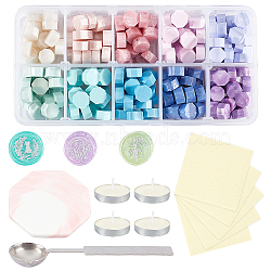 CRASPIRE DIY Scrapbook Making Kits, Including Sealing Wax Particles, Porcelain Cup Coasters, Stainless Steel Wax Sticks Melting Spoon, Candle and Label Stickers, Mixed Color, 9mm, 10 colors, 30pcs/color, 300pcs,(DIY-CP0005-21)