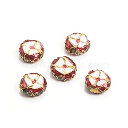 Alloy Enamel Beads, Flower, Red, Light Gold, 11.5x11x5mm, Hole: 1.4mm(ENAM-G155-01G-A)