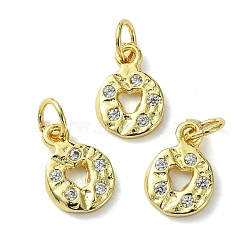 Rack Plating Brass Micro Pave Cubic Zirconia Pendants, Long-Lasting Plated, Lead Free & Cadmium Free, Ring Charm, Real 18K Gold Plated, 12x8x1mm(KK-K332-09G)