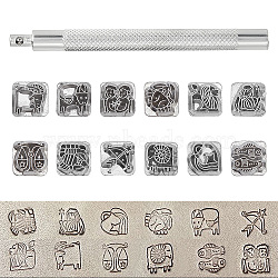 Carbon Steel Leathercraft Tool Sets, 12 Constellations Stamps, Stainless Steel Color, Tip: 1.05x1.05x1.3cm, Hole: 4.5mm, 12pcs, Handle: 96x8mm(TOOL-WH0039-46)