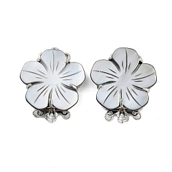 Brass Box Clasps, with Black Shell, Flower, 3-Strand, 6-Hole, Platinum, 32.5x26x8mm, Hole: 1.8/2mm(KK-M299-03)