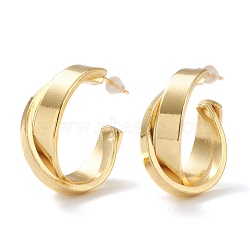 Brass Half Hoop Earrings, with Steel Pin and Plastic Ear Nuts, Long-Lasting Plated, Semicircular, Real 18K Gold Plated, 26x24.5x9.5mm, Pin: 0.8mm(EJEW-A056-03G)