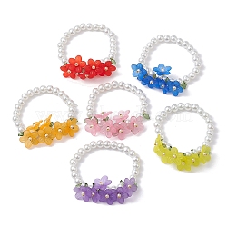 6Pcs 6 Colors Glass Pearl Beaded Stretch Bracelets Set, Acrylic Flowers Stackable Bracelets, Mixed Color, Inner Diameter: 2-1/2 inch(6.5cm), 1Pc/color(BJEW-JB10042)