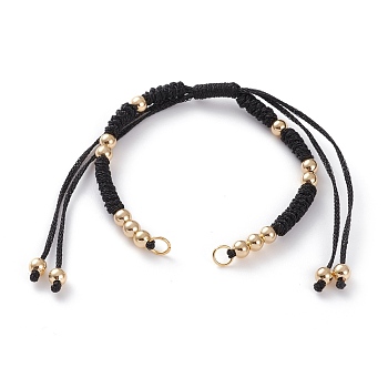 Adjustable Polyester Braided Cord Bracelet Making, with Metallic Cord, Brass Beads, 304 Stainless Steel Jump Rings, Black, 5-1/2~11-3/8 inch(14~29cm)