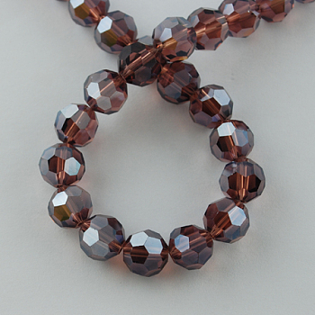 Electroplate Glass Bead Strands, Pearl Luster Plated, Faceted(32 Facets), Round, Purple, 8x7mm