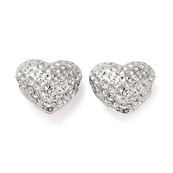 Brass Bead, Textured, Heart, Real Platinum Plated, 10x11x7mm, Hole: 1.6mm