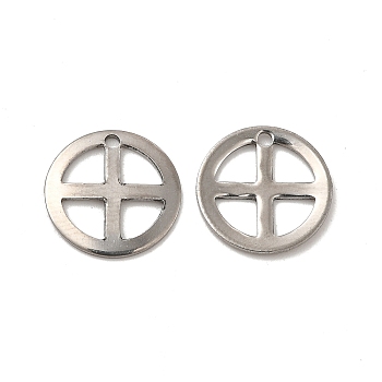 201 Stainless Steel Pendants, Flat Round with Cross Charm, Stainless Steel Color, 13mm, Hole: 1.2mm
