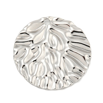 Non-Tarnish 304 Stainless Steel Pendants, Textured, Flat Round Charm, Stainless Steel Color, 30x2mm, Hole: 2mm