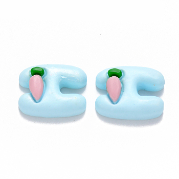 Resin Cabochons, Letter H with Carrot, Light Blue, 20x17x6mm