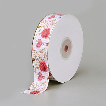 Printed Polyester Grosgrain Ribbon, Flower Pattern, Lavender Blush, 1 inch(25mm), about 20yards/roll(18.288m/roll)