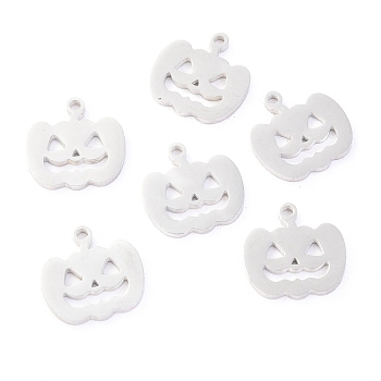 304 Stainless Steel Charms, Laser Cut, for Halloween, Jack-O-Lantern, Stainless Steel Color, 12x11.5x1.1mm, Hole: 1.2mm