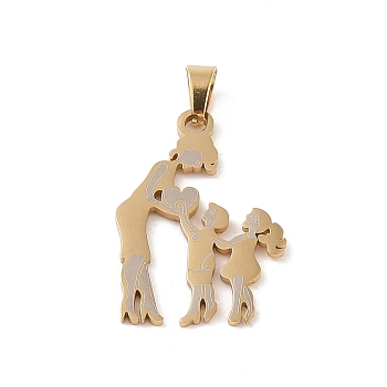 Mother's Day Ion Plating(IP) 304 Stainless Steel Pendants, Laser Cut, Mother and Child Charm, Real 18K Gold Plated, 32x22x1mm, Hole: 6x4mm