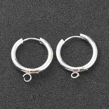 201 Stainless Steel Huggie Hoop Earring Findings, with Horizontal Loop and 316 Surgical Stainless Steel Pin, Silver, 21x19x2.5mm, Hole: 2.5mm, Pin: 1mm